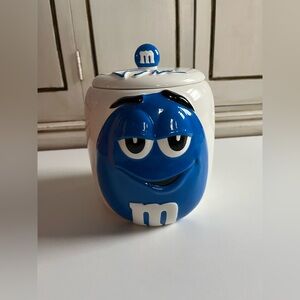 Vintage Galerie ‘03 M&M's Ceramic Candy Cookie Jar with Lid Canister Blue rare